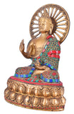 White Whale Brass Buddha Statue Meditation Murti for Home Decor Entrance Office Table Living Room Meditation Luck Gift Feng Shui