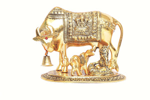 White Whale Metal Kamdhenu Cow, Calf with Bal Gopal Krishna Statue for Good Luck (Gold, Standard)
Showpiece Gifts