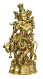 White Whale 27" Lord Krishna Idol with Nandi Cow Brass Statue Idol Showpiece Statue Sculpture Murti