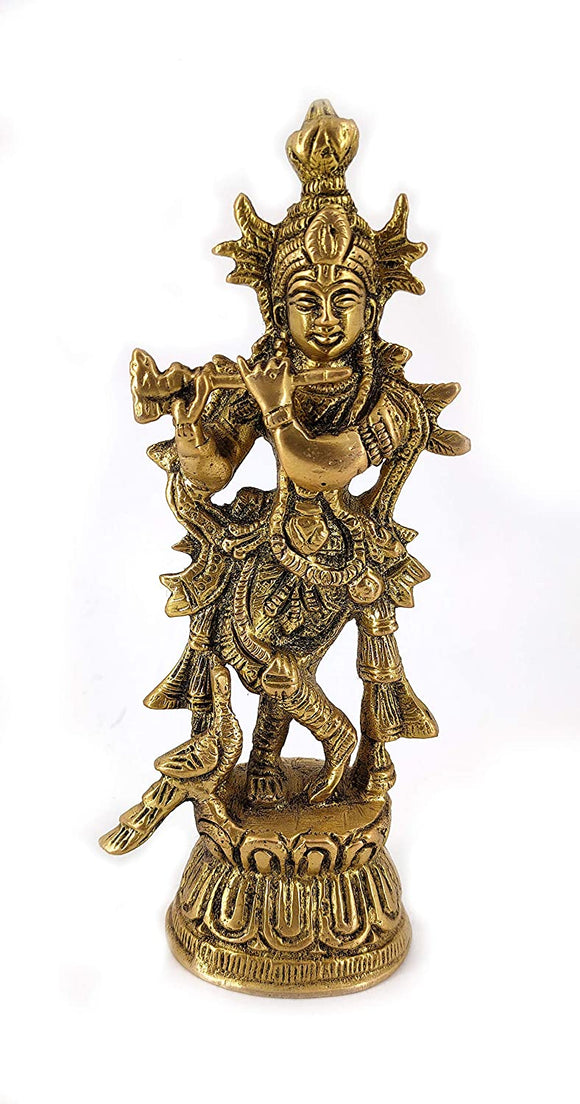 White Whale Lord Krishna Brass Statue Religious Strength God Sculpture Idol