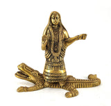 White Whale Ganga Mata Brass Statue Religious Goddess Sculpture Idol