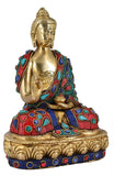 White Whale Brass Buddha in Blessing Posture Buddhism Idol With Multicolor Stone Work feng Shui Home Decorative Showpiece