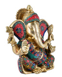 White Whale Lord Ganesha Brass Statue Religious Strength God Sculpture Idol Home Decor Figurine (11 Inches)