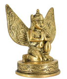 White Whale Brass God Garud Dev Sitting Statue Lord Vishnu's Vehicle Garuda Murti Idol Religious Showpiece Figurine