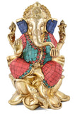 White Whale Brass Lord Ganesha  Sitting On Lotus Statue Idol Home Decor Figurine