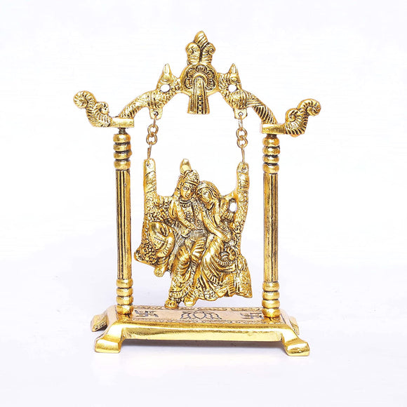 White Whale Radha Krishna on Swing jhula Metal Statue Gold Plated Decor Your Home,Office & Radha Krishna Murti,Showpiece Figurines,Religious Idol Gift Article.