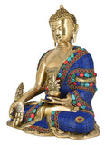 Whitewhale Large Buddha Brass Statue - Handmade Blue Stone Medicine Buddhist Tibetan Healing Decor Sculpture