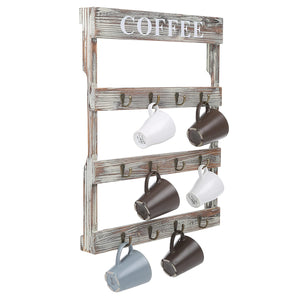 White whale Wall-Mounted Wooded Coffee Mug Holder, Kitchen Storage Rack