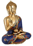 White Whale Lord Buddha Brass Statue With Multicolor Stone Work  Buddhism Shakyamuni Idol feng Shui Home Decorative Showpiece