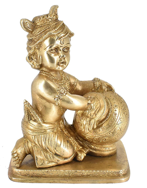 White Whale Makhan Krishna Statue Hindu God Figurine Flute Lover Solid Handmade Brass Sculpture Home Decor