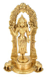 White Whale Standing Goddess Lakshmi with Prabhavali - Brass Statue for Home Decor Mandir Pooja