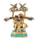White Whale 12" Radha Krishna Idol Showpiece Brass with Turquoise Statue Sculpture Murti Home Décor