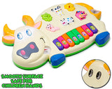 White Whale Musical Cow Piano Toy with Flashing Light & Sound for Kid, Early Development Musical Toy Plastic Multicolor