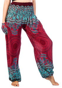 Whitewhale Women's Smocked Waist Harem Hippie Boho Yoga Palazzo Casual Pants