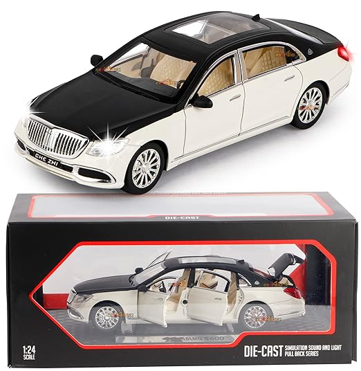 White Whale Metal Die cast Pullback Openable Doors Toy Cars with Flashing Light Musical Sound Car for Gifts Toys for Kids Boys and Girls Children (White)