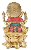 White Whale Brass Lord Ganesha  Sitting On Lotus Statue Idol Home Decor Figurine