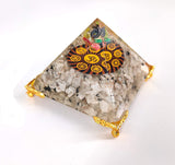 White Whale Tourmaline Orgone Pyramid Energy Generator Reiki Healing Crystal Chakra With Gold Stand Feng Shui Pyramid