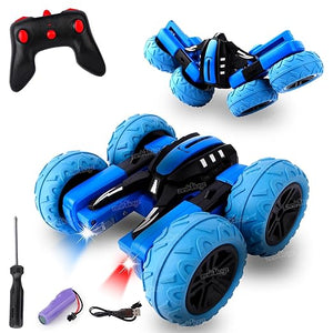 White Whale Remote Control Car Rechargeable RC Cars Stunt Car Double Sided Swing Arm 360° Flips Rotating 4WD Dance Car Toy Best Gift for Boys Girls - Blue