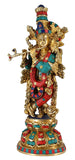White Whale Lord Krishna Brass Statue With Multicolor Stone Work Religious Strength God Sculpture Idol Home Decor Figurine