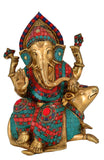 White Whale Lord Ganesh Sitting On Mushakraj Murti Ganesha Idol Ganpati Bhagwan Brass Statue for Home Decoration Showpiece