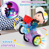 White Whale Stunt Tricycle Bump and Go Toy with 4D Lights, Dancing Toy, Battery Operated Toy Plastic for Boys Girls