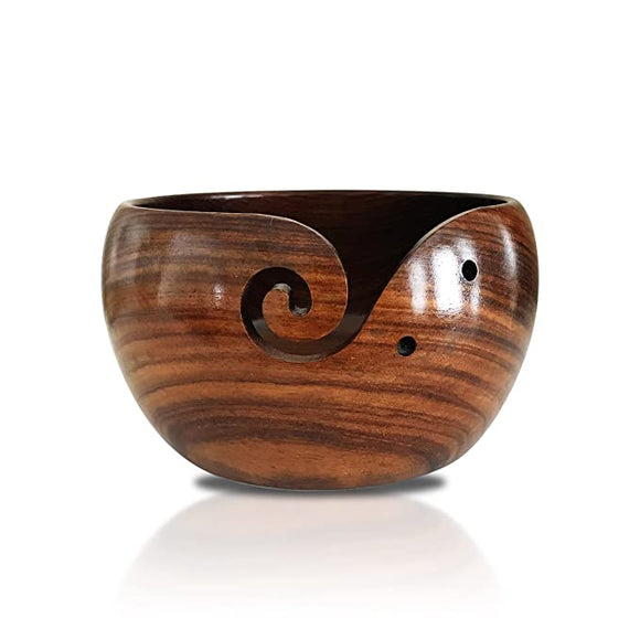 White Whale Handmade Indian Rosewood Wooden Yarn Bowl, Knitting Yarn Holder and Organizer - Perfect For Mother's Day!