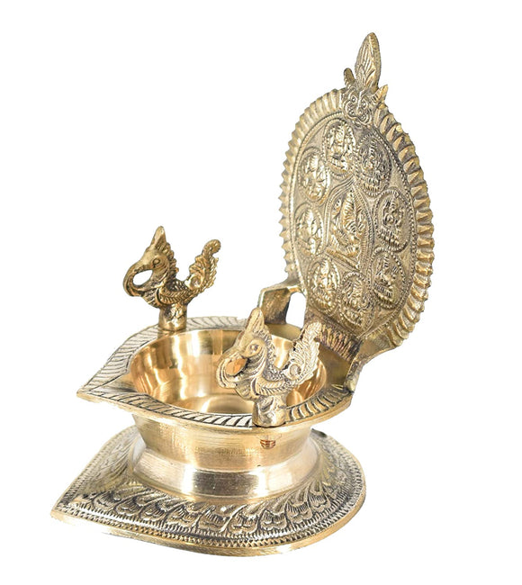 White Whale Brass Ganesh Oil Diya with Large Container Deepam for Home Decor Pooja Decorative Diya Diwali Puja Wedding Gift Mandir Temple
