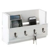 White Whale Wooden Wall Mounted Mail Holder Organizer with 4 Key Hooks