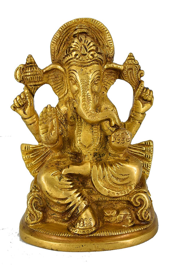 Whitewhale Ganesh Sitting On Chair Showpiece - 13.5 cm (Brass, Gold)