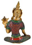 White Whale Tara Buddha Idol Tibetan Green Buddhism Yin Kwan Goddess Buddhist Statue -Antique Buddha Brass Sculpture