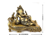 White Whale Lord Ganesha Resting on Royal Shofa Brass Statue Religious Strength God Sculpture Idol