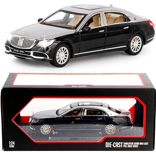 White Whale Metal Die cast Pullback Openable Doors Toy Cars with Flashing Light Musical Sound Car for Gifts Toys for Kids Boys and Girls Children (Black)