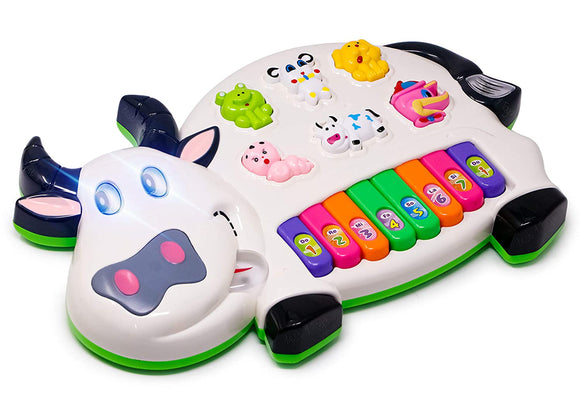 White Whale Musical Cow Piano Toy with Flashing Light & Sound for Kid, Early Development Musical Toy Plastic Multicolor