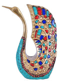 White Whale Brass Peacock Statue Figurine Sculpture for Home Office Decor (Set of-2)