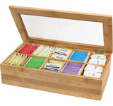 Whitewhale Tea Box Storage Natural Tea Chest Tea Bag Holder with Glass Window