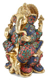 White Whale Brass Lord Ganesha  Sitting On Lotus Statue Idol Home Decor Figurine