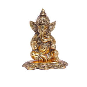 White Whale Metal Ganesha Statue, Religious Idol , Showpiece Figurines- Medium, Gold