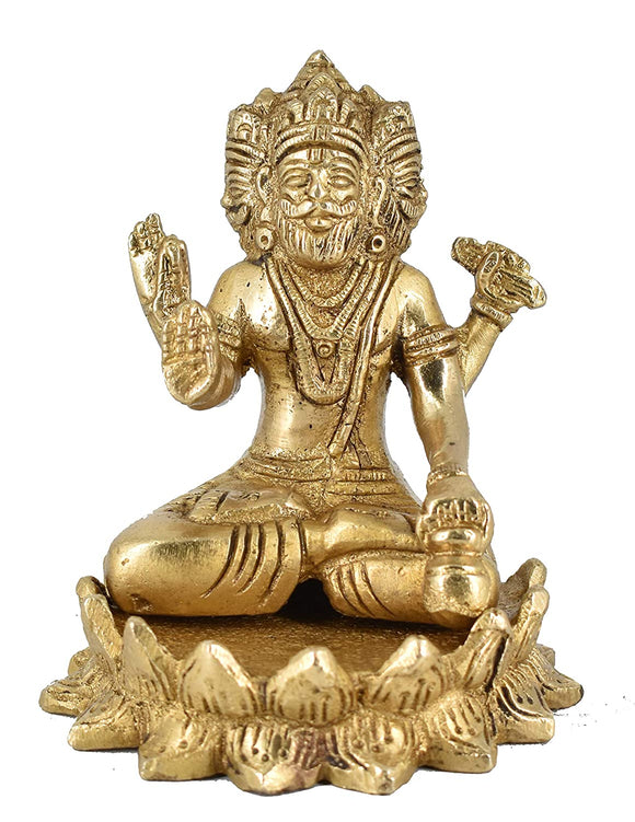 White Whale Brass Brahma Sitting on Lotus Statue Hindu Religion God Sculpture Idol Statue Murti