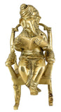 White Whale Brass Statue Hindu Art Ganesha God Seated On A Rocking Chair and Reading A Book 7 Inch
