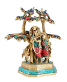 White Whale 12" Radha Krishna Idol Showpiece Brass with Turquoise Statue Sculpture Murti Home Décor