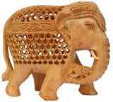 White Whale Wooden Jali Elephants with Baby Inside BABY Idol Feng Shui Good Luck Dignity worldwide Showpiece Gifts Set