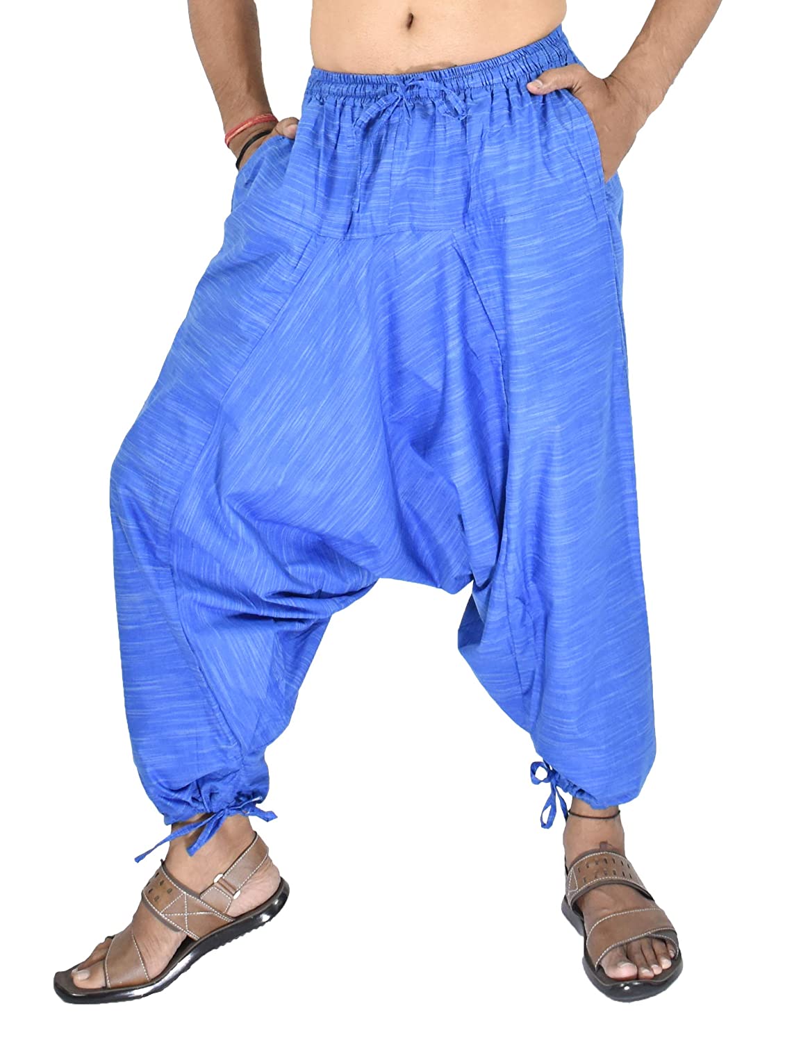 Blue And Green Silk Ethnic Motifs Top With Harem Pants