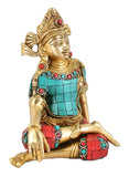 White Whale Brass Sitting God Indra Dev Brass Statue Home Decor Figurine