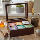 Whitewhale  Tea Storage Chest 6 Adjustable Compartment Tea Bags Organizer Container Tea Box with Glass Window
