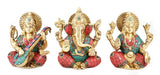 White Whale Brass Brass Lakshmi Ganesh Saraswati Statue Set Idol Home Decor Figurine