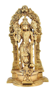 White whale Brass Lord Bhagwan Vishnu Narayan Statue Idol Murti with Garuda for Home Decor Carved Frame with Kirtimuka