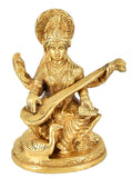 White Whale Maa Saraswati Brass Statue Religious Goddess Sculpture Idol Home Décor