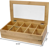 Whitewhale Tea Box Storage Natural Tea Chest Tea Bag Holder with Glass Window