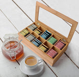 Whitewhale Tea Box Storage Natural Tea Chest Tea Bag Holder with Glass Window