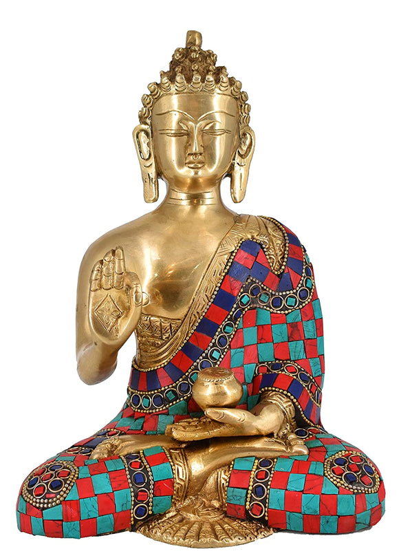 White Whale Brass Buddha in Blessing Posture Buddhism Idol feng Shui Home Decorative Showpiece